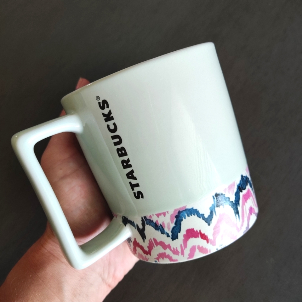 2017 Light Mint Green With Pink and Blue Art Accent Starbucks Mug